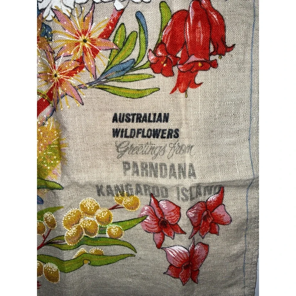 Vintage Souvenirs Australia Wildflowers Kangaroo Island Linen Tea Towel 18x30